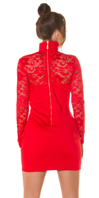 mini dress long sleeve with lace Red
